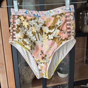 Zimmermann Pop Button High Waisted Bikini Bottoms floral patchwork print swim